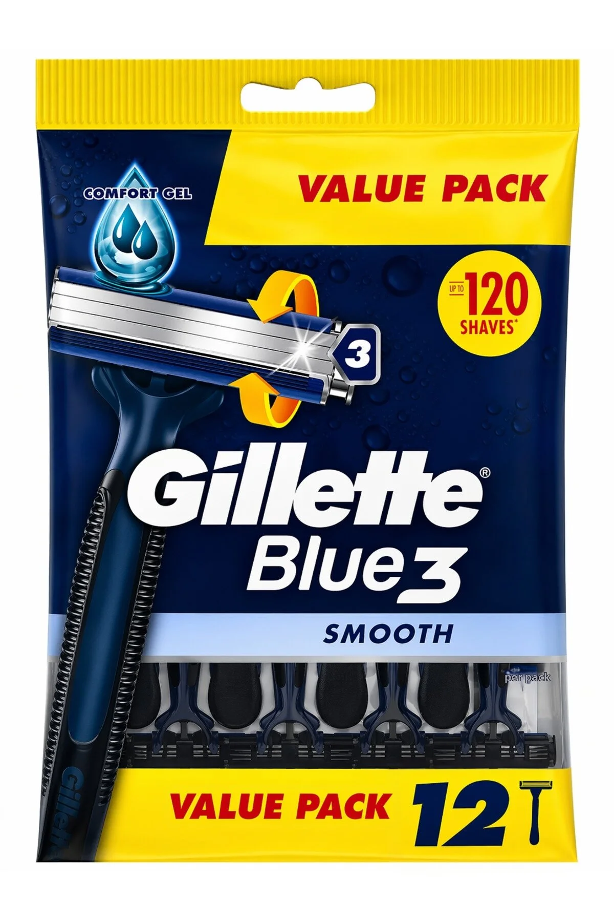 GILLETTE Rasoir jetable – Blue 3 Smooth – Pack de 12 pieces