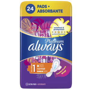 ALWAYS Serviettes hygiéniques Platinum Normal avec ailettes, paquet de 24